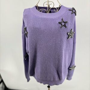 VERSONA Ontwelfth Lavender Sweater with Rhinestone Stars Size Large